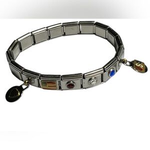 Italian Style Modular Link Stretch Charm Bracelet USA  Heart Charm Americana